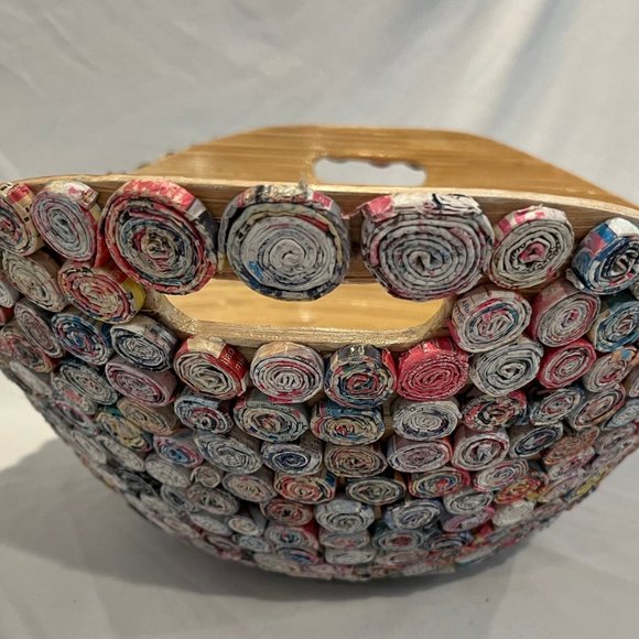 Rare Made By Humans Large 18 In Recycled Paper Spirals Bamboo Basket - Picture 4 of 10